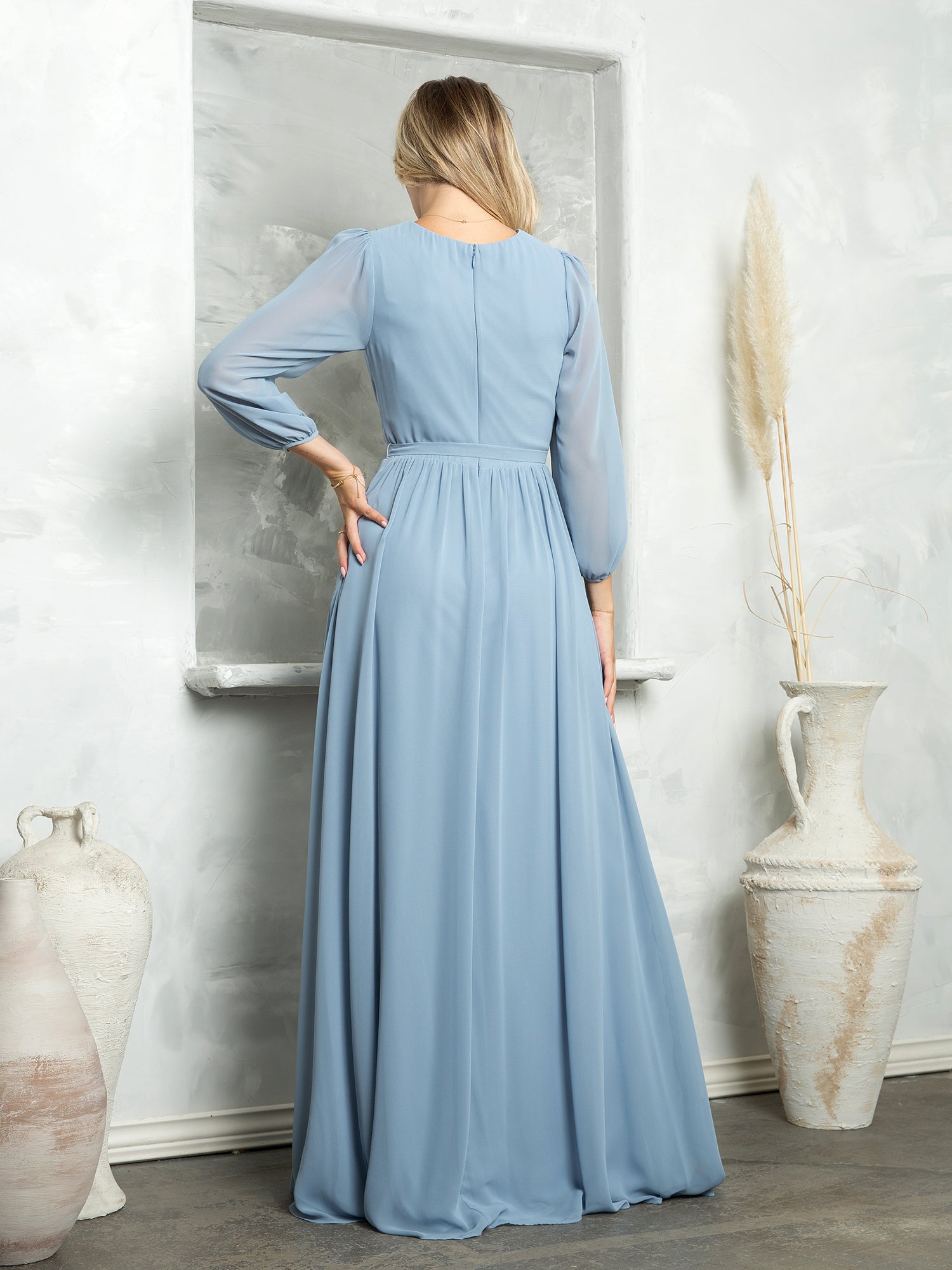 Eva USA 3410 Chiffon Balloon Sleeve Bridesmaids Dress