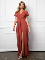 Eva USA EV3413 Long Chiffon Bridesmaids Dress with Flutter Sleeves