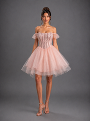 Dancing Queen 3437 Short Tulle Homecoming Dress With Corset Back