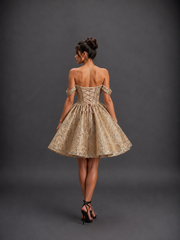 Dancing Queen 3440 Short Brocade Off-The-Shoulder Homecoming Dress