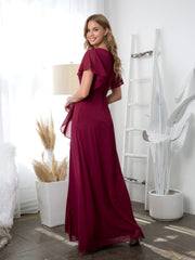 Eva USA 3442 Long Chiffon Bridesmaid Dress With Flutter Sleeves
