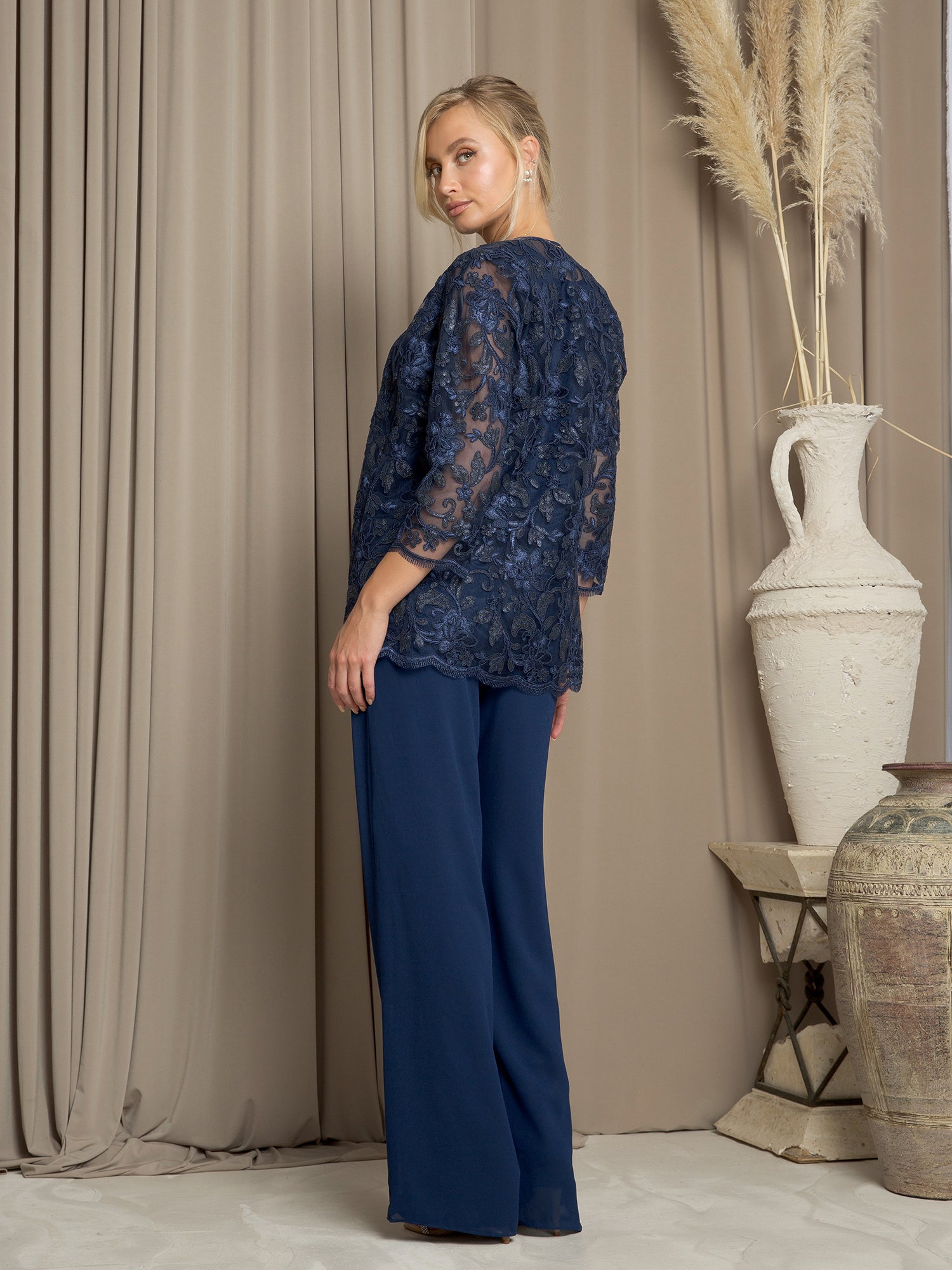 Eva USA 3483 Women's Chiffon and Lace Pant Set 3 Piece
