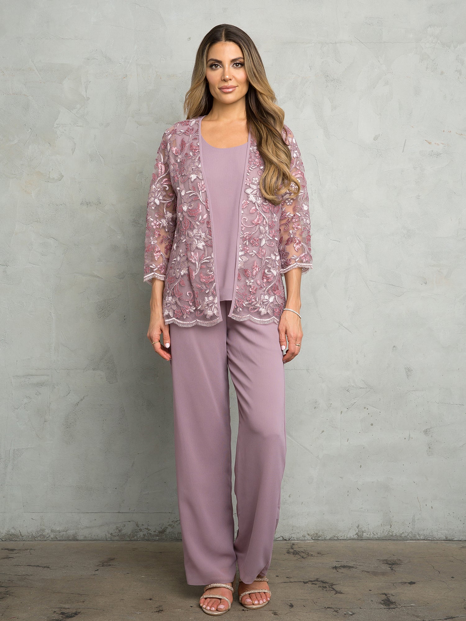 Eva USA 3483 Women's Chiffon and Lace Pant Set 3 Piece