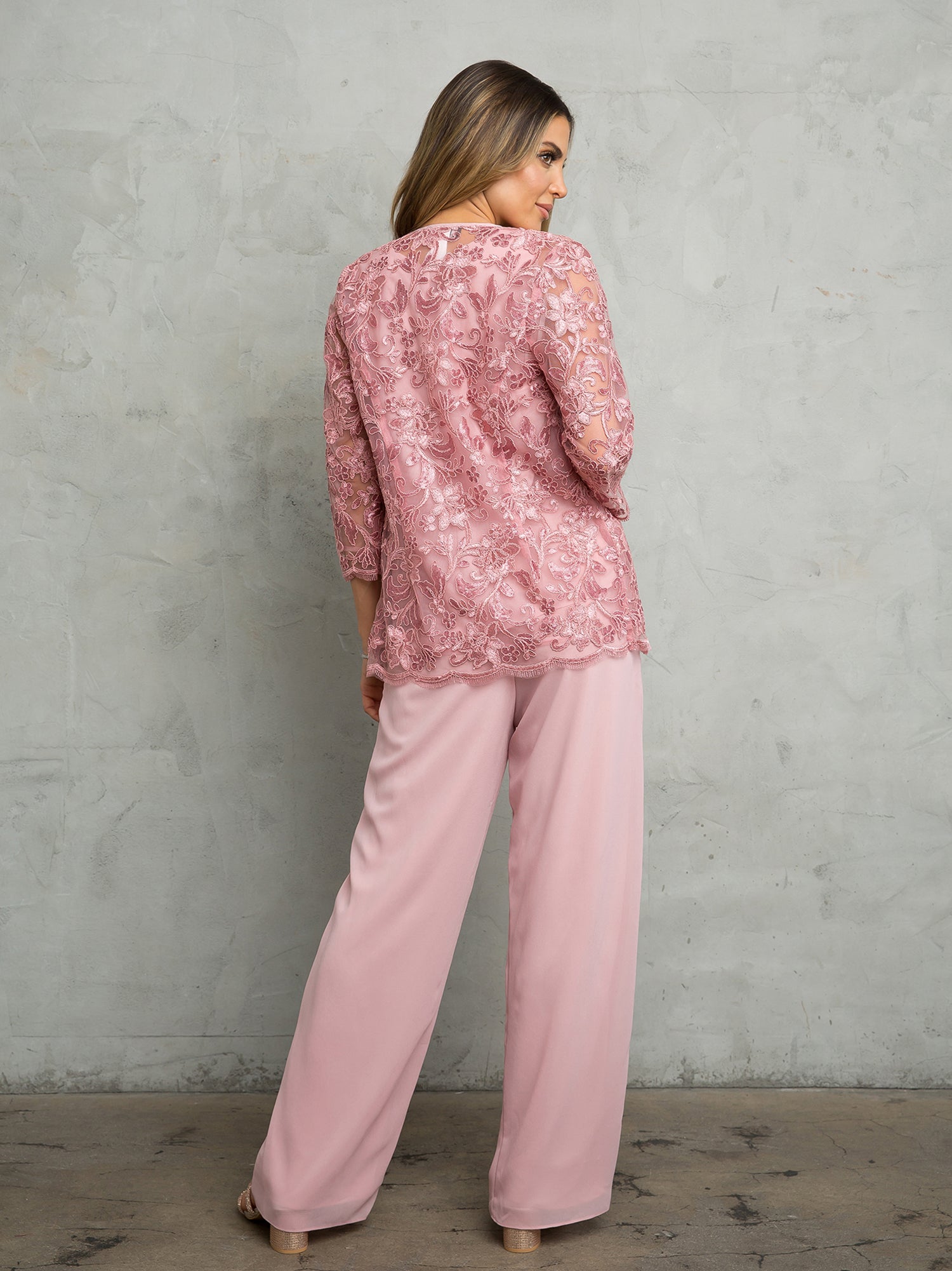 Eva USA 3483 Women's Chiffon and Lace Pant Set 3 Piece