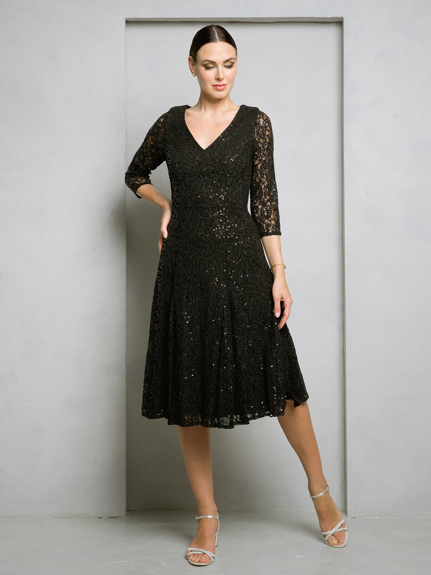 Eva USA 3497 Short Sequined Formal Gown Bridesmaid or Mother of the Bride