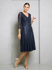 Eva USA EV3497 Short Sequined Formal Gown Bridesmaid or Mothers