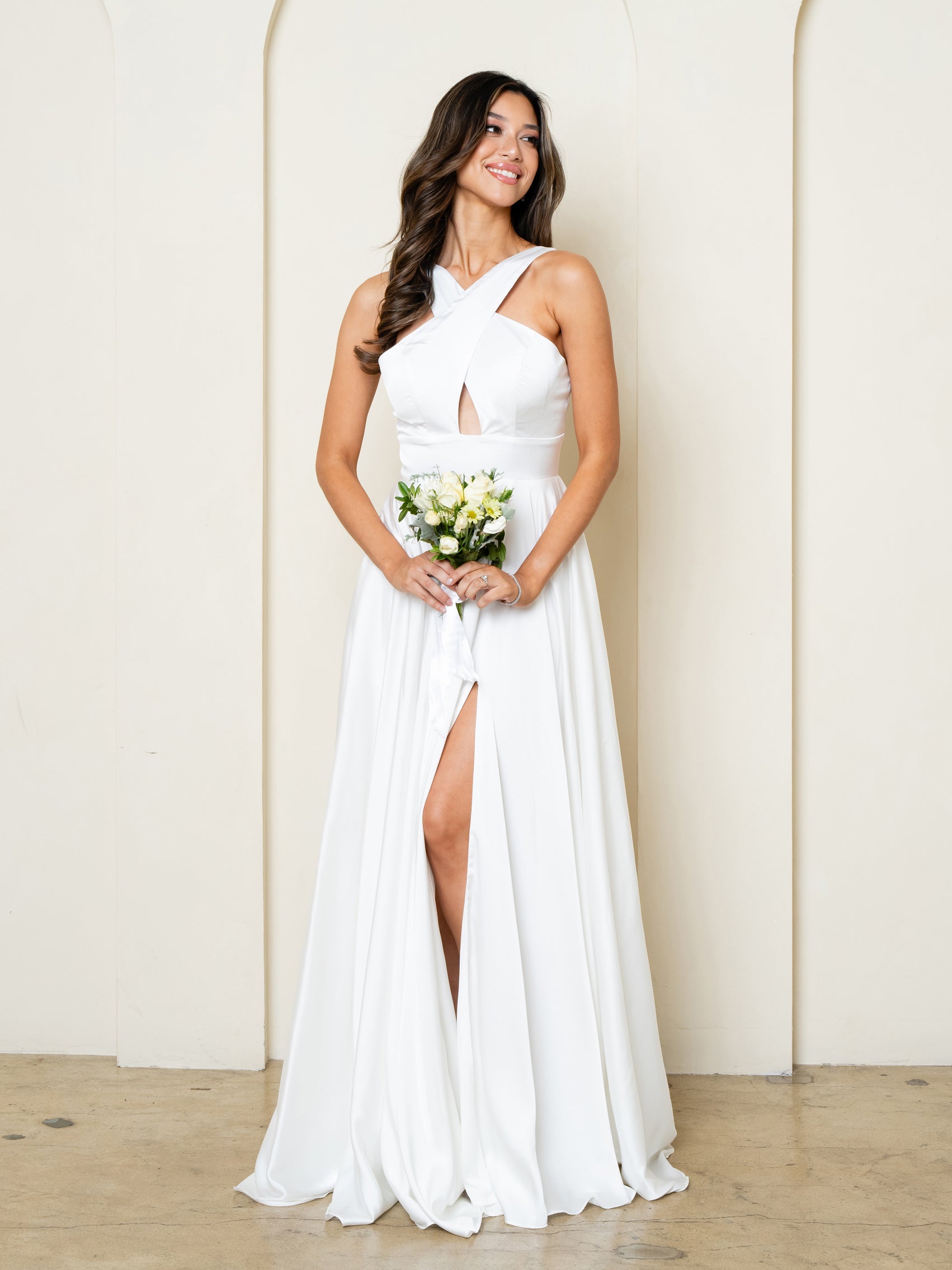 Eva USA 3512 Faux Halter Satin Bridesmaids Dress