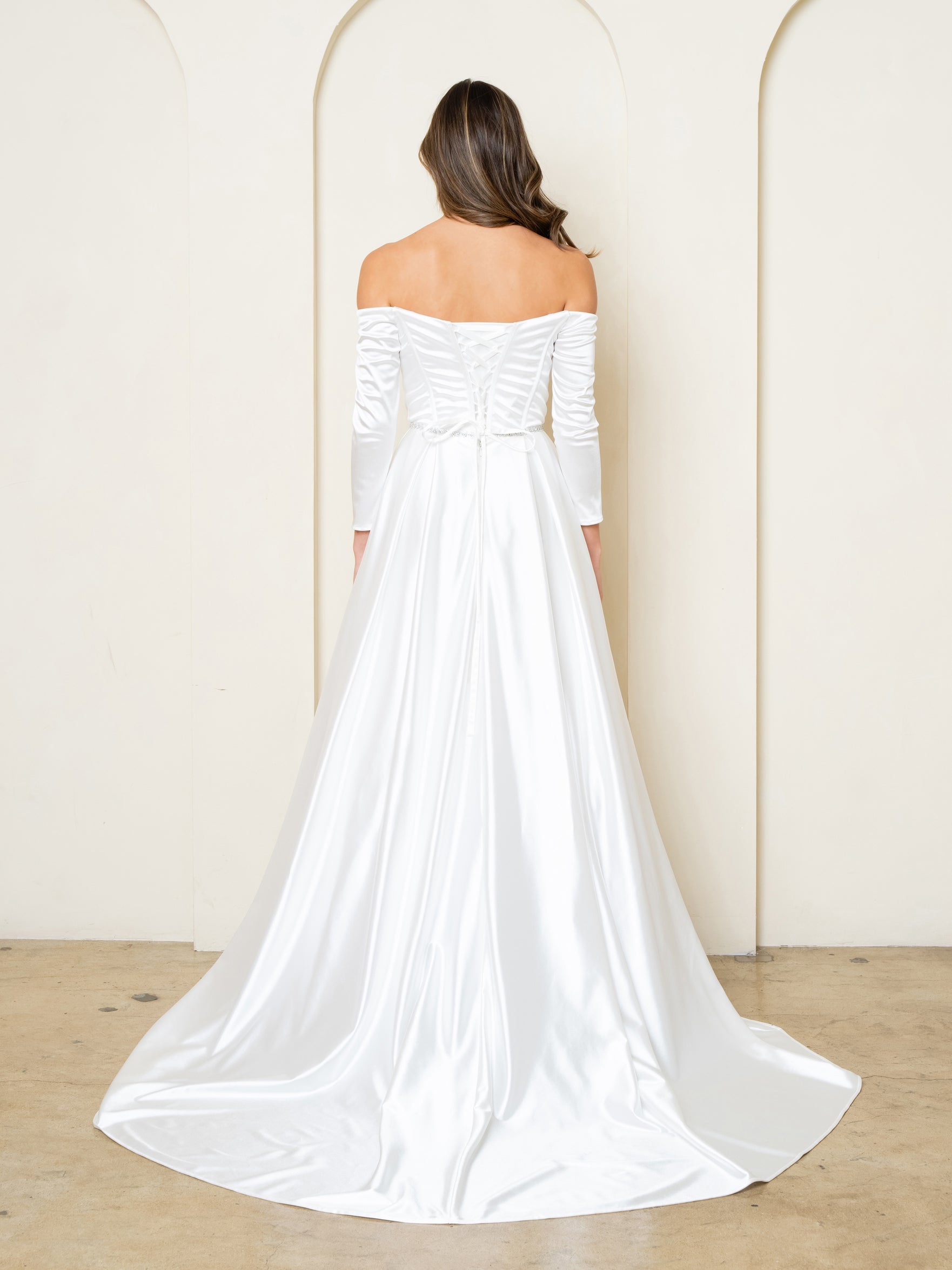 Eva USA 3528 Satin Bridal Gown With Sleeves and Train
