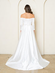 Eva USA 3528 Satin Bridal Gown With Sleeves and Train