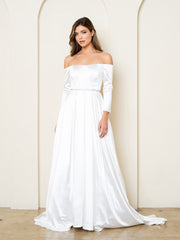 Eva USA 3528 Satin Bridal Gown With Sleeves and Train