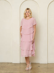 Eva USA 3535 Layered Chiffon Mother's Tea Length Dress