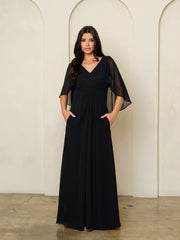 Eva USA 3536 Classic Chiffon Mother's Gown With Cape Sleeves