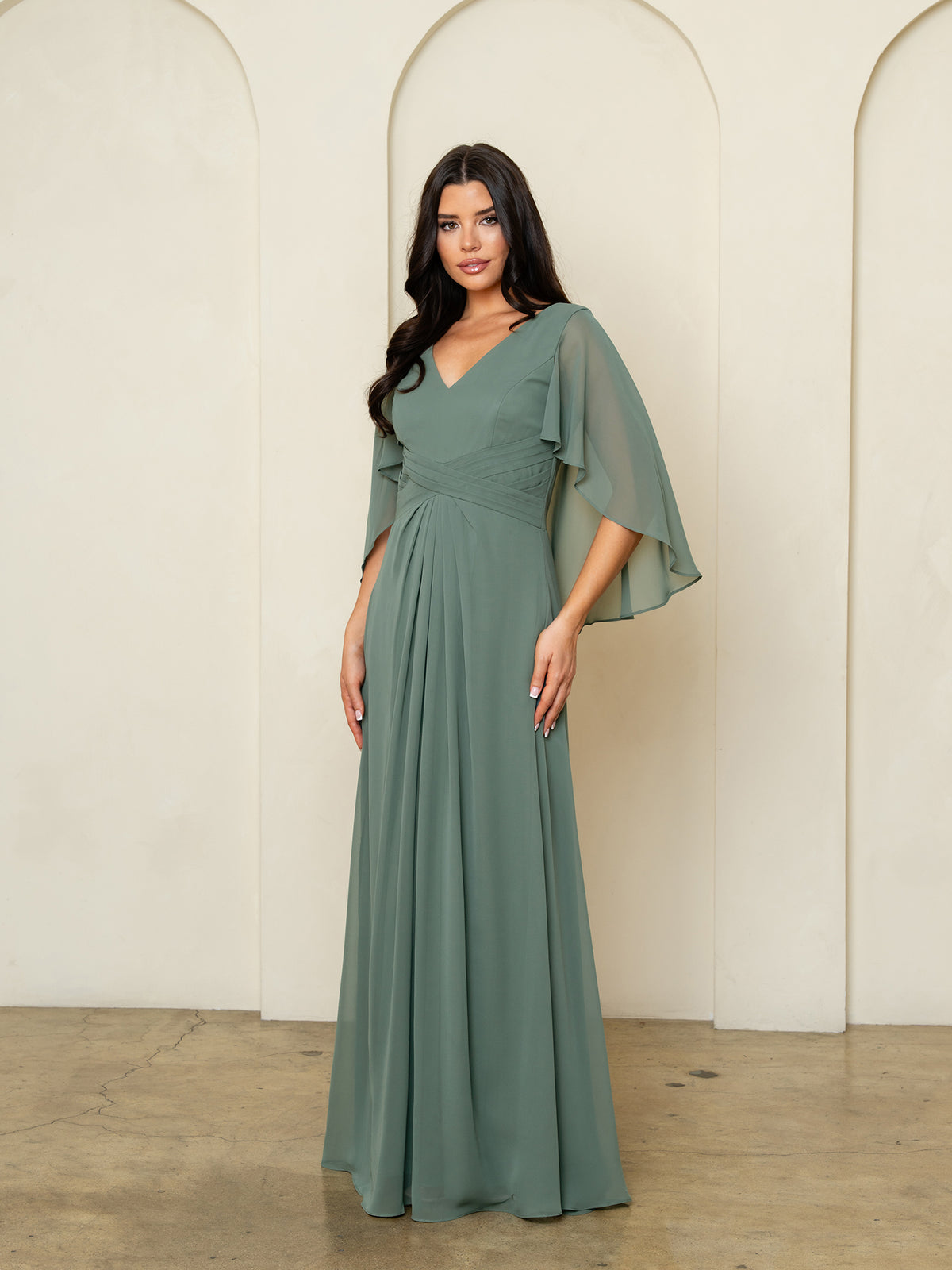 Eva USA 3536 Classic Chiffon Mother's Gown With Cape Sleeves