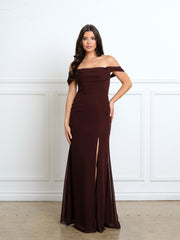 Eva USA 3537 Minimalist Classic Off The Shoulder Bridesmaid Dress In Chiffon