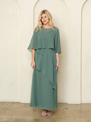 Eva USA 3538 Chiffon Layered Bridesmaid Or Mothers Gown With Poncho