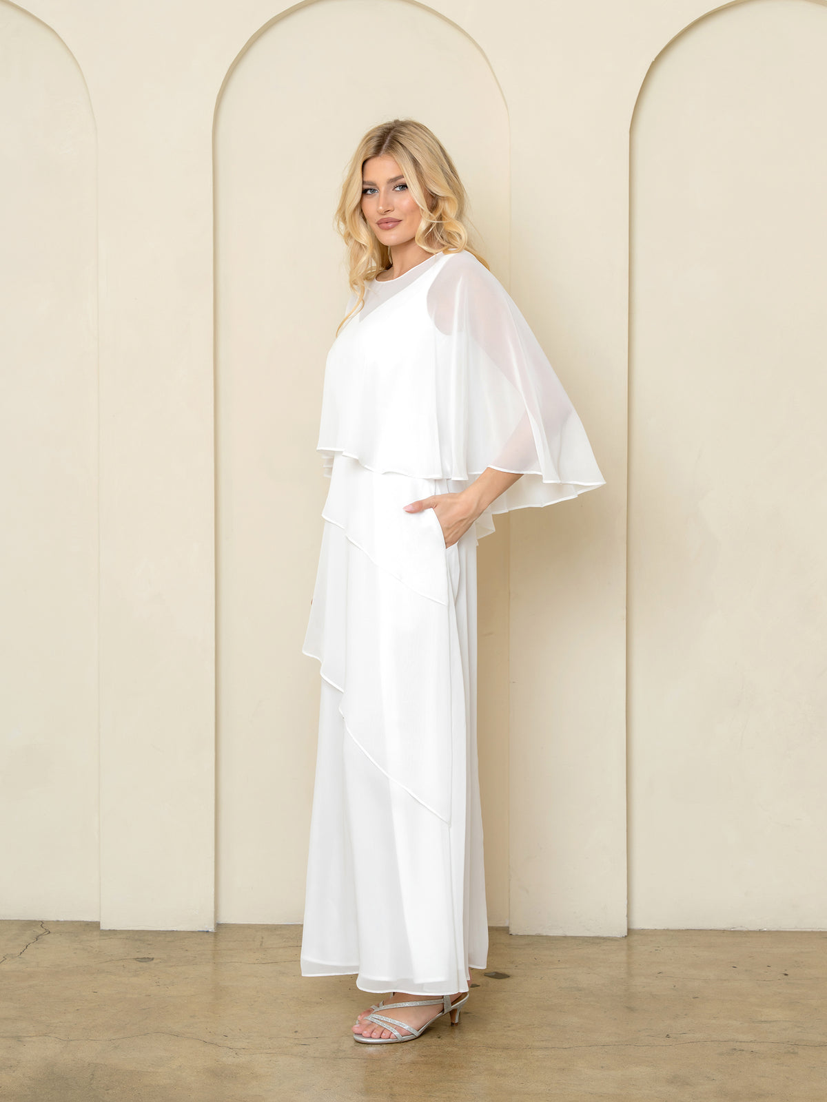Eva USA 3538 Chiffon Layered Bridesmaid Or Mothers Gown With Poncho