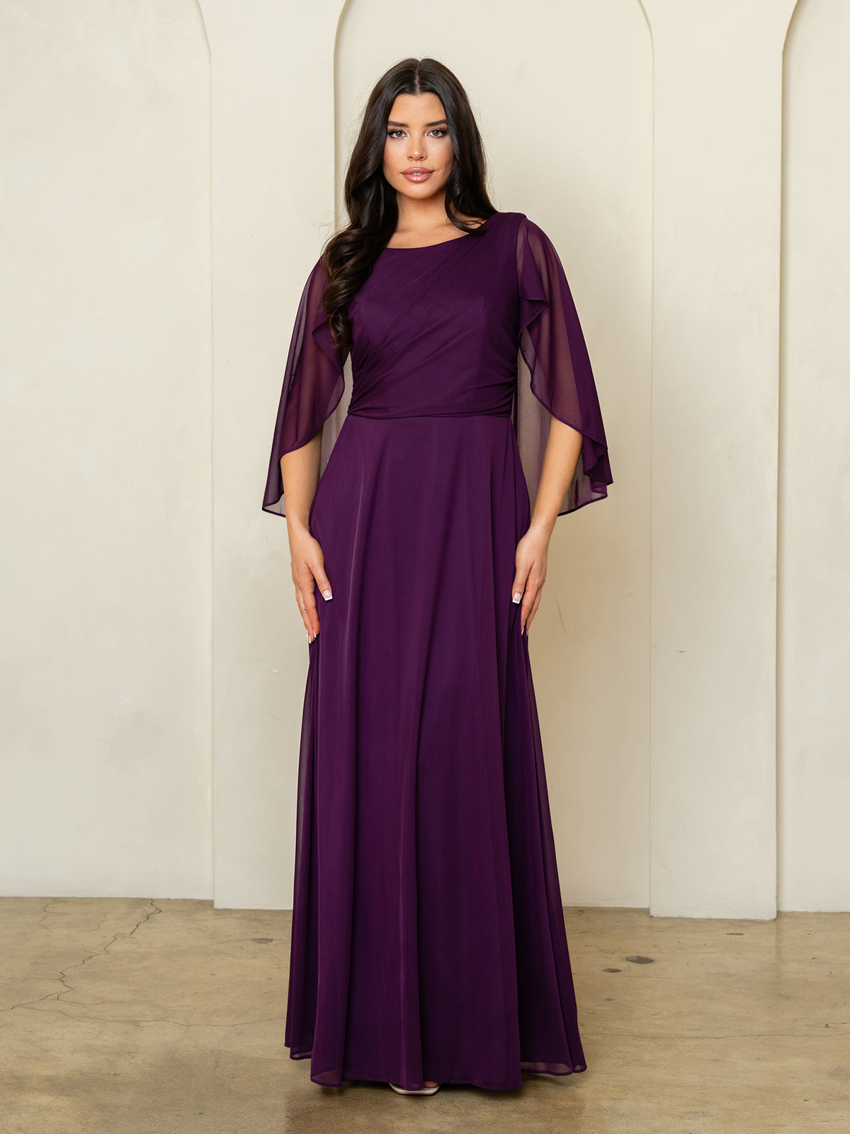 Eva USA 3539 Stretch Chiffon Mother's Gown With Cape Sleeves