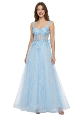 Chicas C379 Embroidered Tulle Prom Ball Gown With Bow Accent