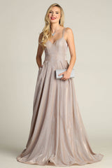 Chicas 4022 Floor Length Shimmer Bridesmaids Dress With Pockets