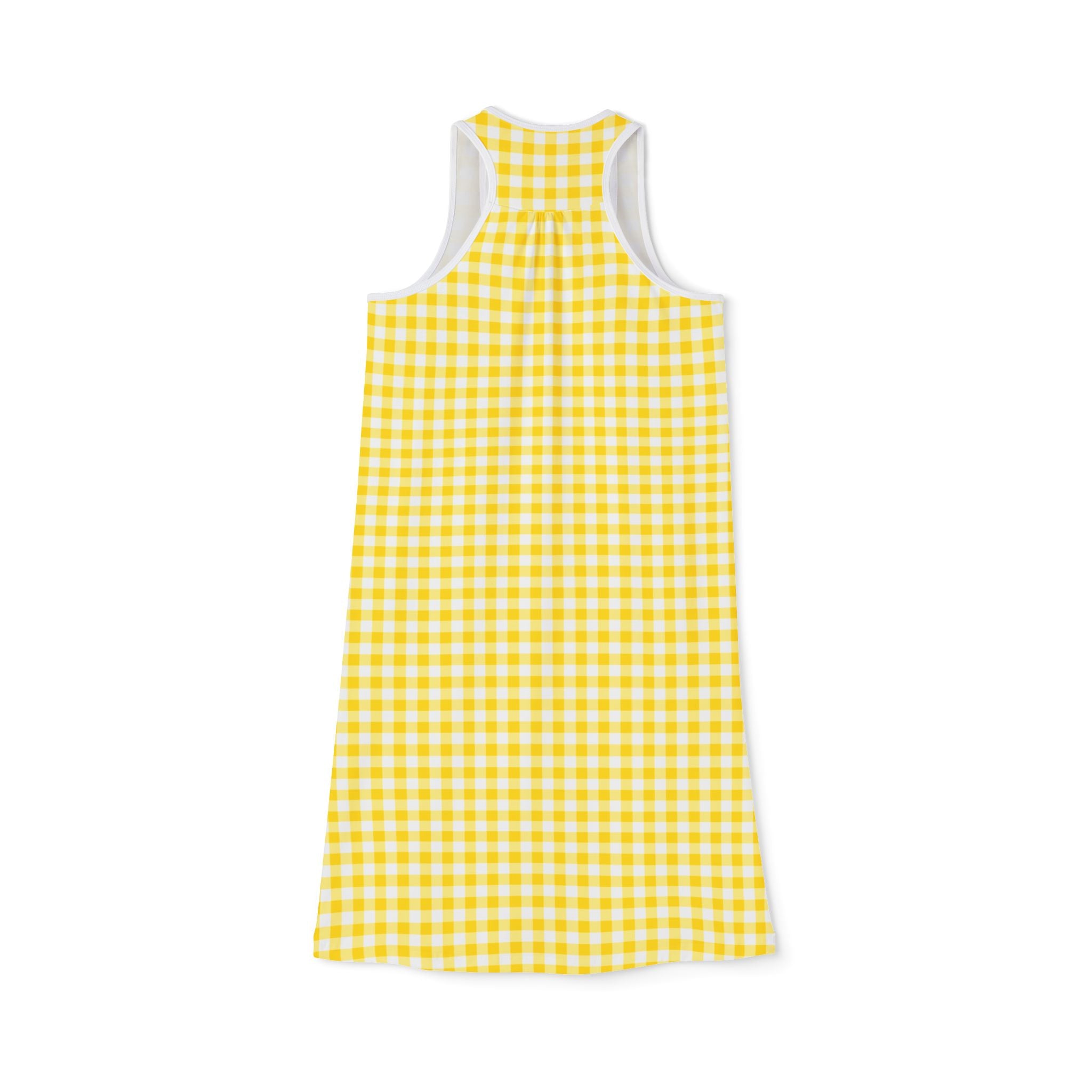 Ralee Fashion Sunny Yellow Gingham Racerback Dress for Women, Casual Summer Style, Fun Beachwear, Picnic Outfit, Lightweight Sundress