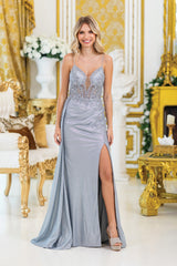 Dancing Queen 4495 Shimmer Prom Gown with Corset Back