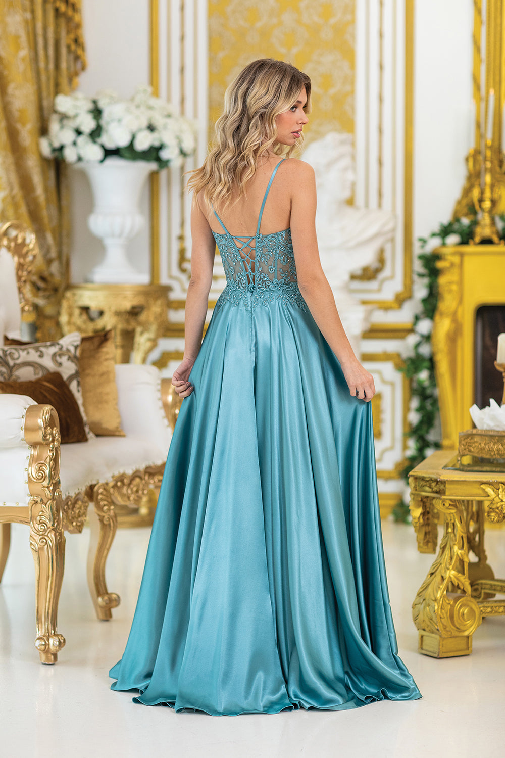 Dancing Queen 4520 Satin Prom Gown with Side Slit