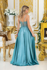 Dancing Queen DQ4520 Satin Prom Gown with Side Slit