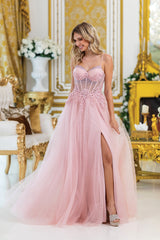 Dancing Queen 4529 Shimmer Tulle Prom Gown With Corset Back