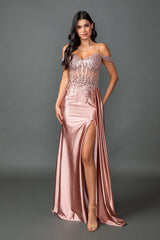Dancing Queen 4551 Sequined Formal Prom Gown In Stretch Satin