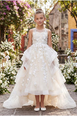 Cinderella Couture CCK-5093 Lace High Low Flower Girl Dress With Train