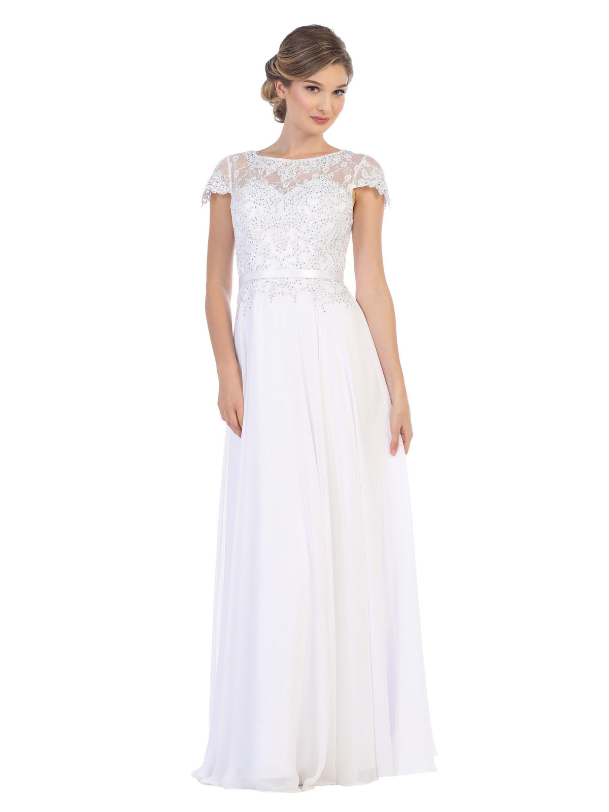 Eva USA 5130 Chiffon And Lace Mother's Gown Short Sleeves