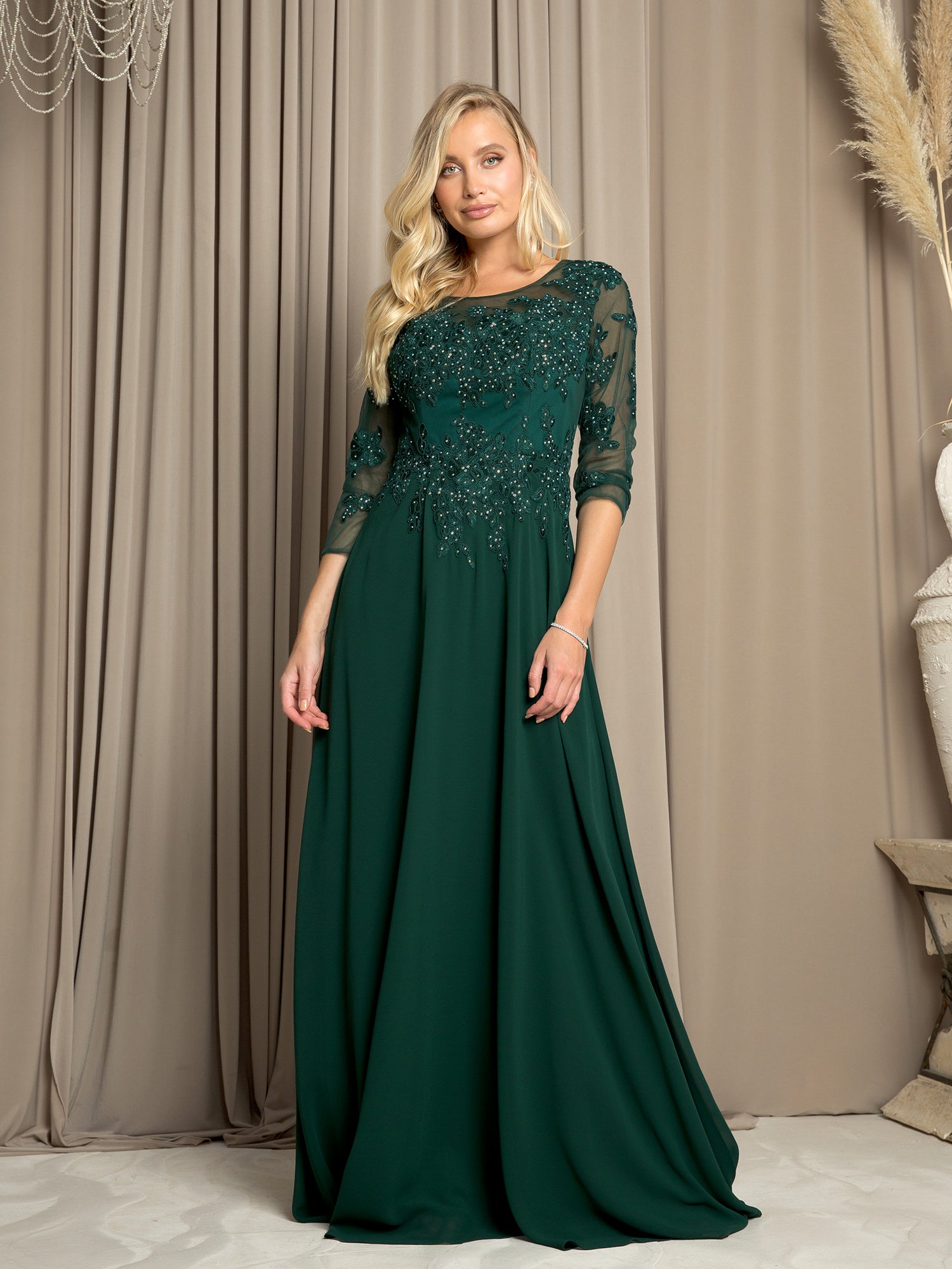 Eva USA 5164 Mother Of The Bride Chiffon And Lace Gown With Sleeves