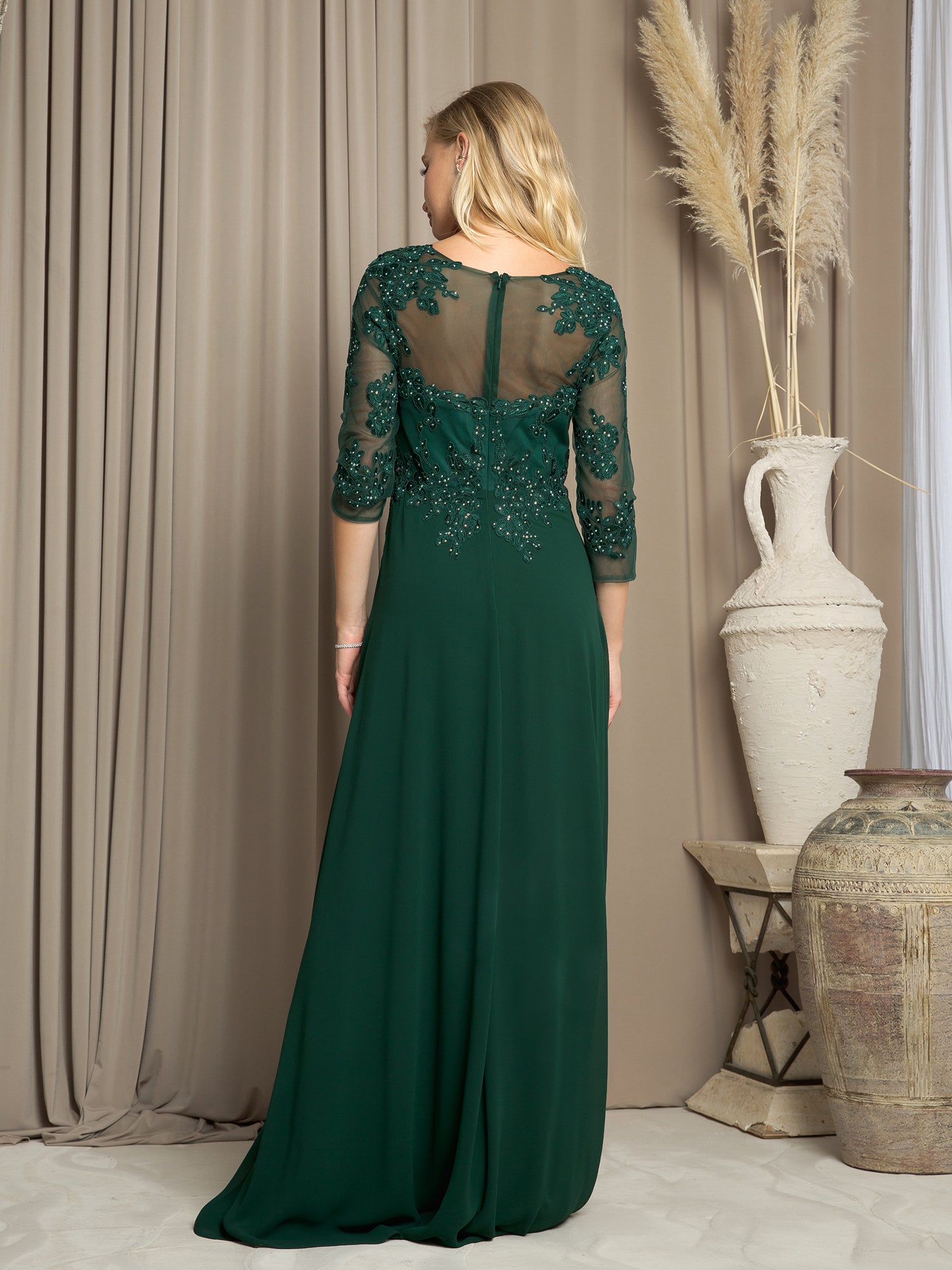Eva USA 5164 Mother Of The Bride Chiffon And Lace Gown With Sleeves