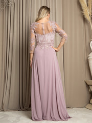 Eva USA 5164 Mother Of The Bride Chiffon And Lace Gown With Sleeves