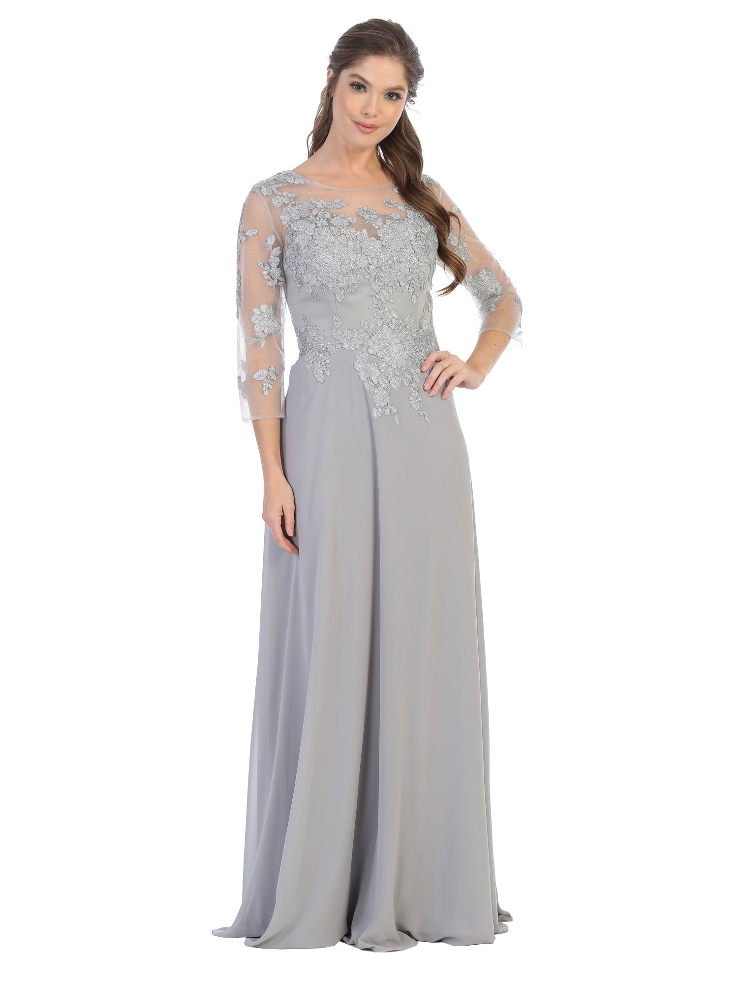 Eva USA 5164 Mother Of The Bride Chiffon And Lace Gown With Sleeves