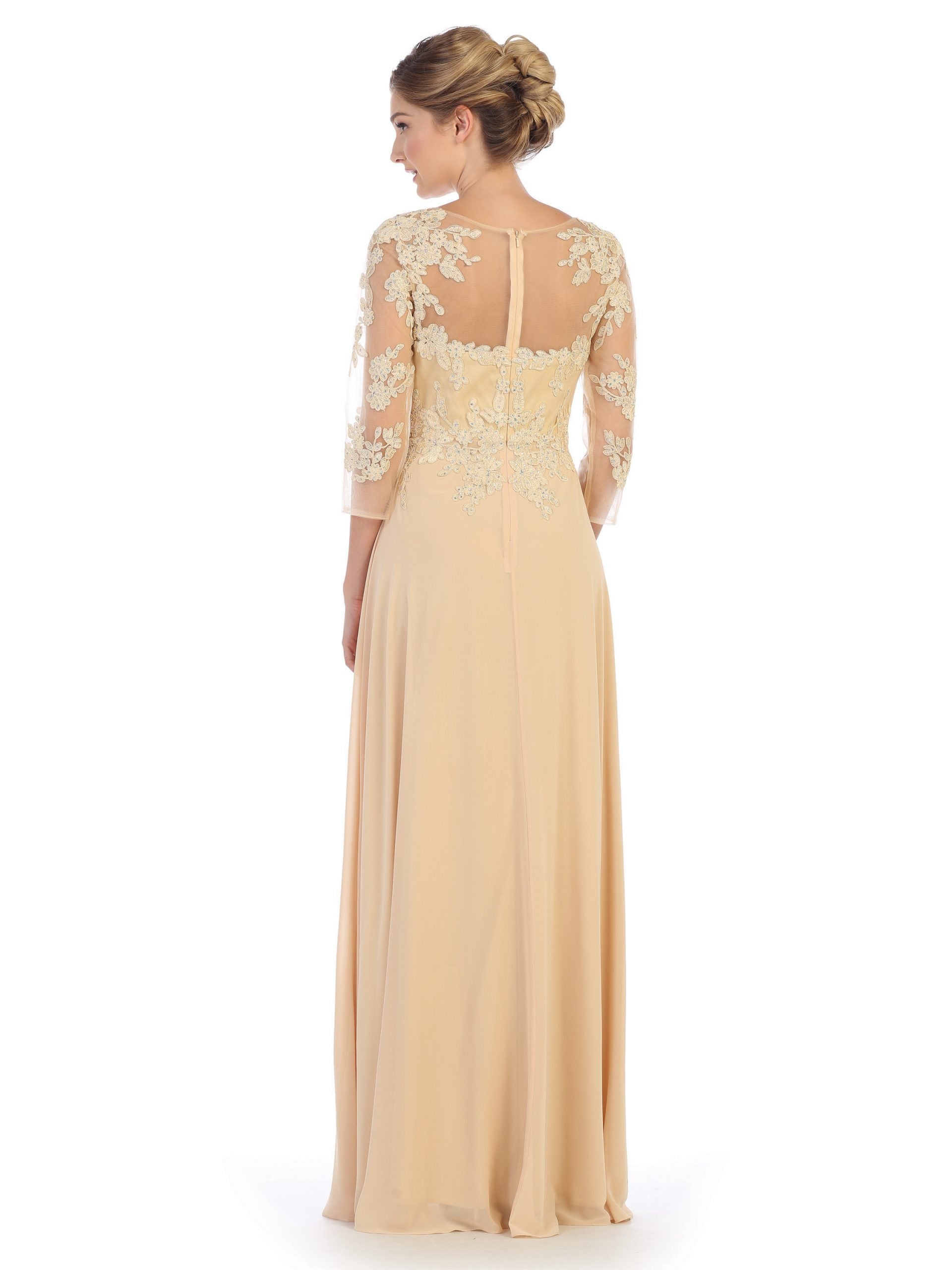 Eva USA 5164 Mother Of The Bride Chiffon And Lace Gown With Sleeves