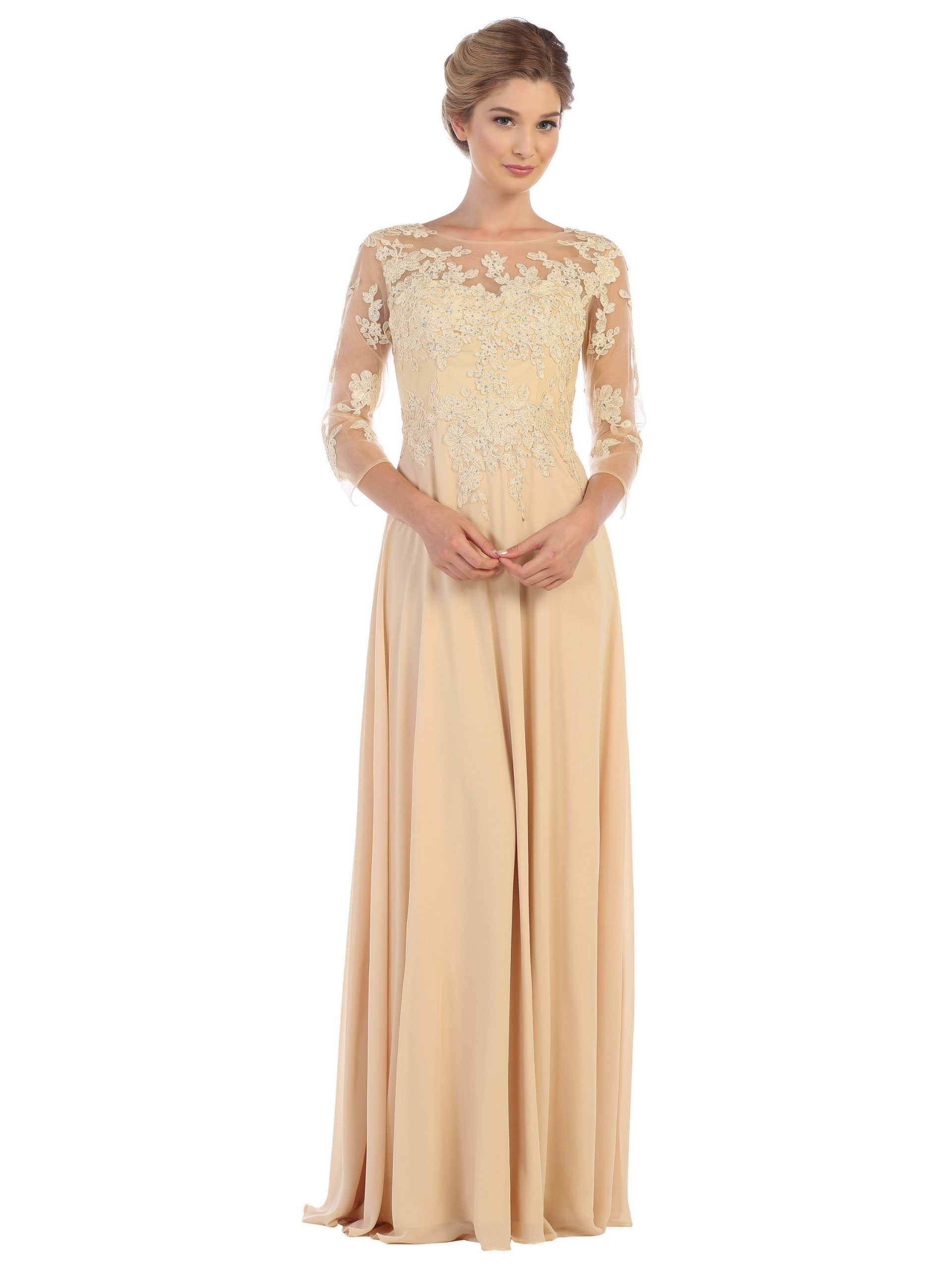 Eva USA 5164 Mother Of The Bride Chiffon And Lace Gown With Sleeves