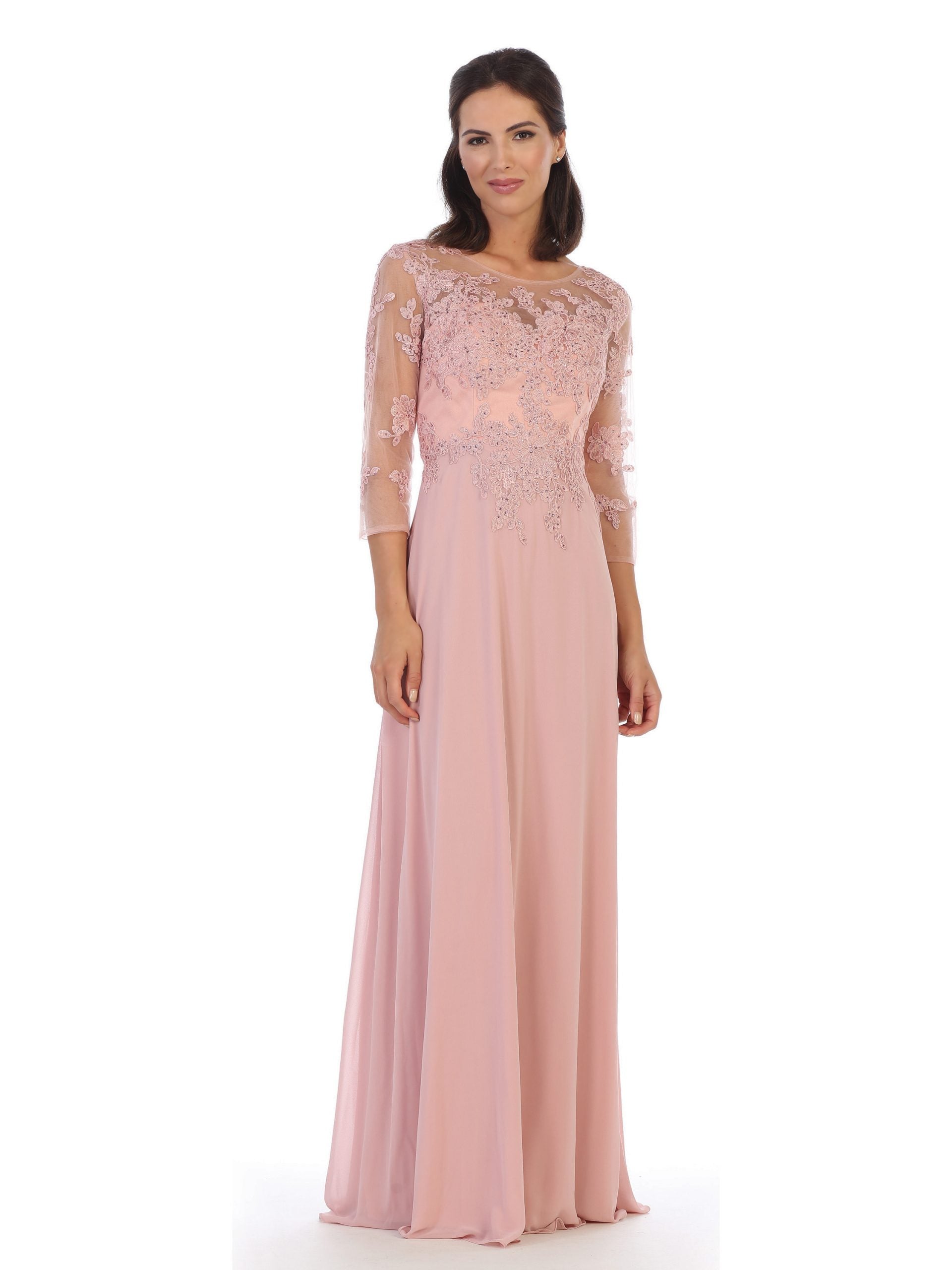 Eva USA 5164 Mother Of The Bride Chiffon And Lace Gown With Sleeves