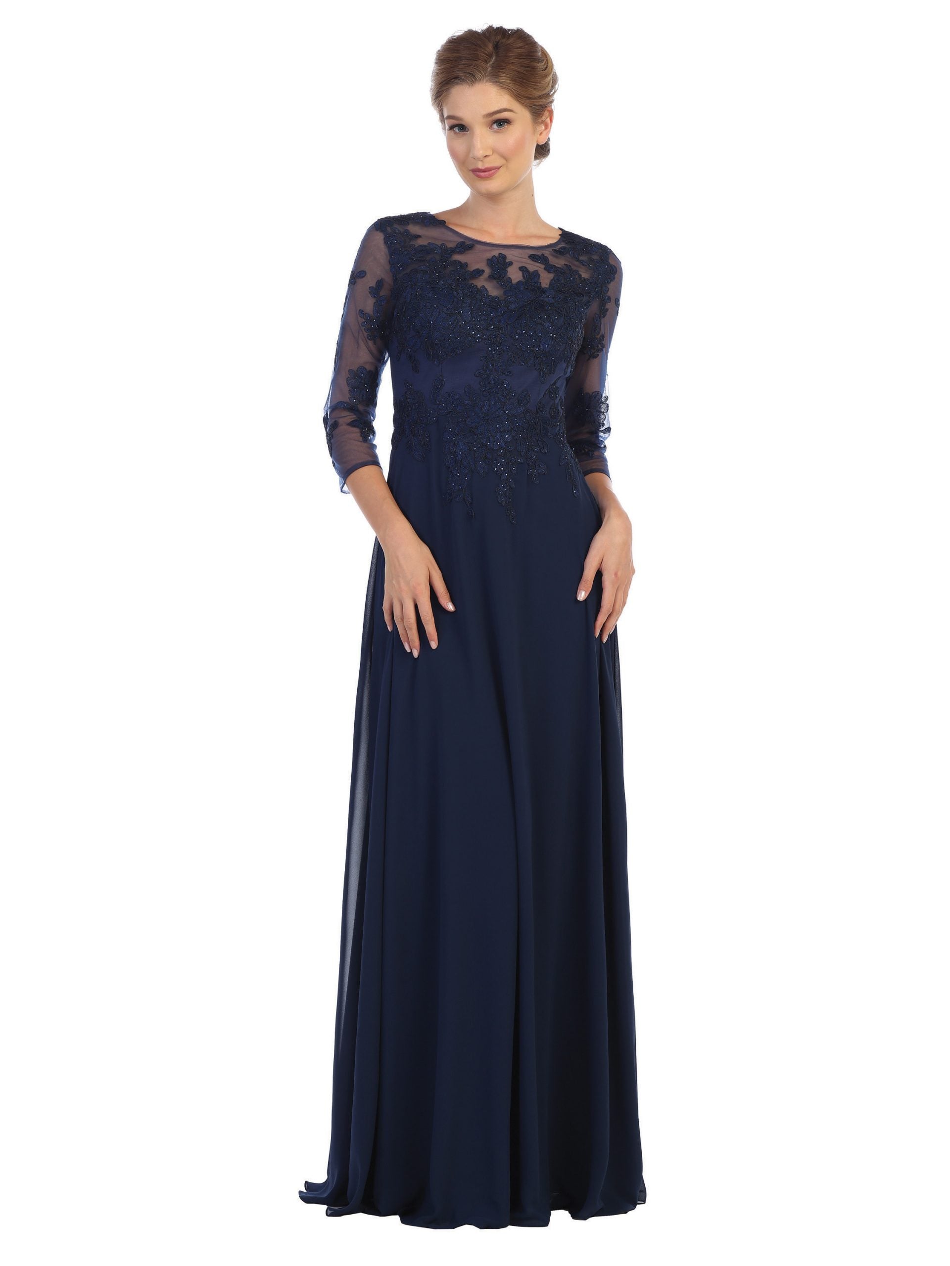 Eva USA 5164 Mother Of The Bride Chiffon And Lace Gown With Sleeves