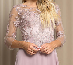Eva USA 5164 Mother Of The Bride Chiffon And Lace Gown With Sleeves