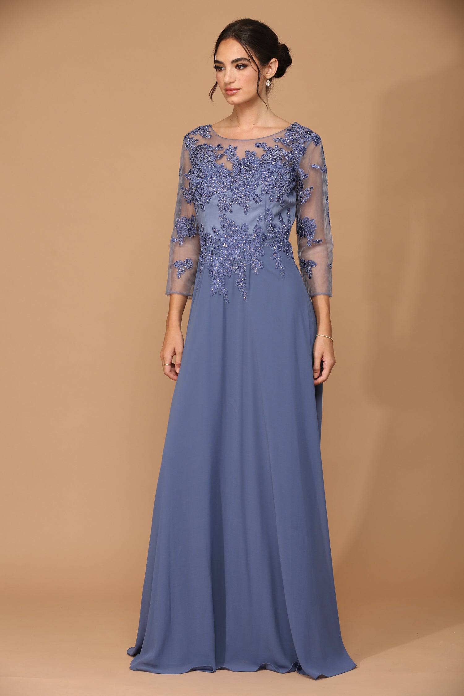 Eva USA 5164 Mother Of The Bride Chiffon And Lace Gown With Sleeves