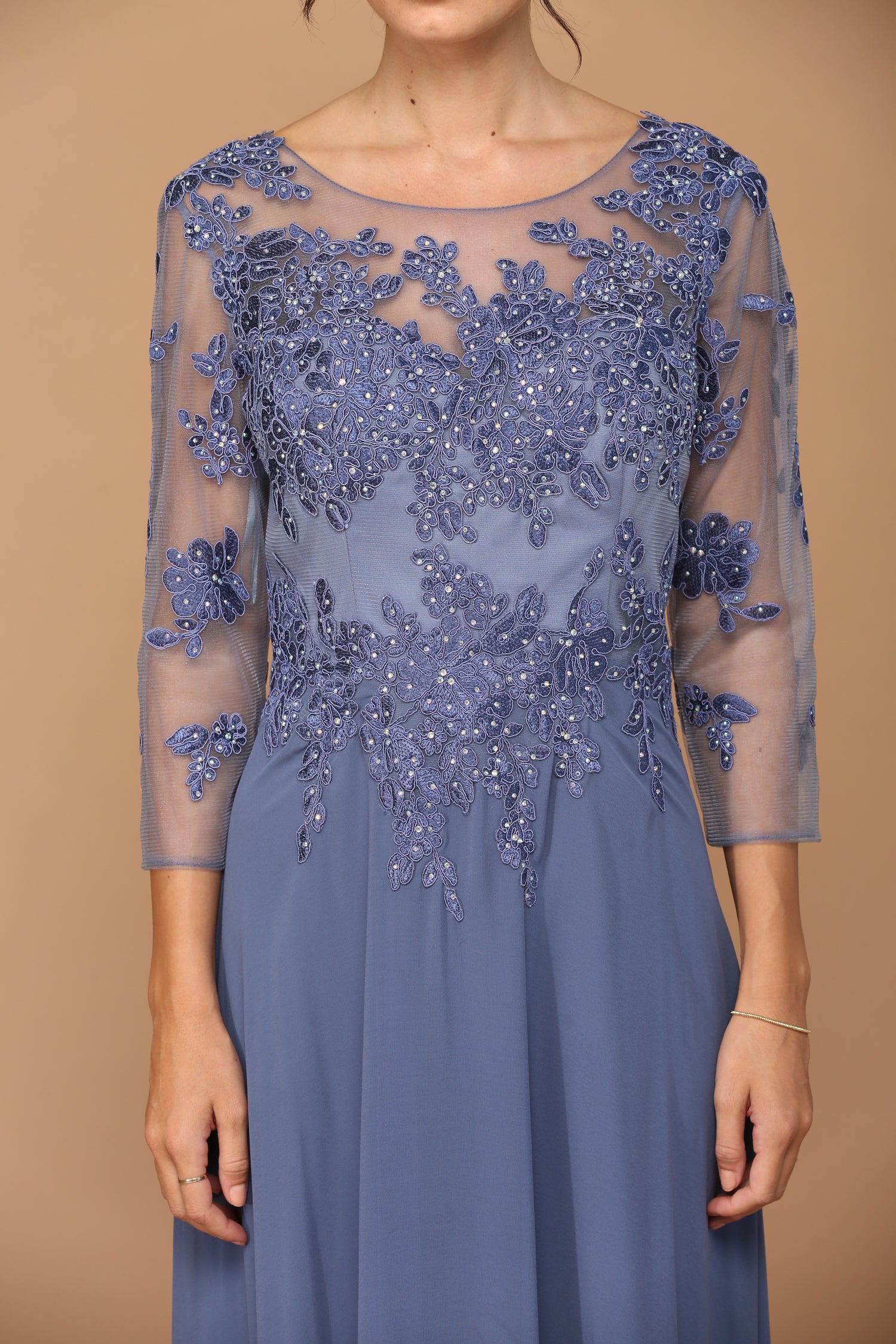 Eva USA 5164 Mother Of The Bride Chiffon And Lace Gown With Sleeves