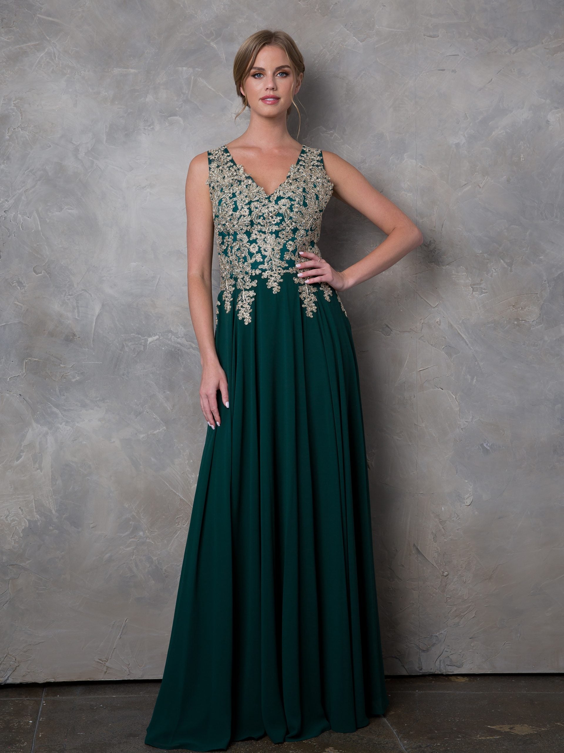 Eva USA style 5233 mother of the bride gown in hunter green. 