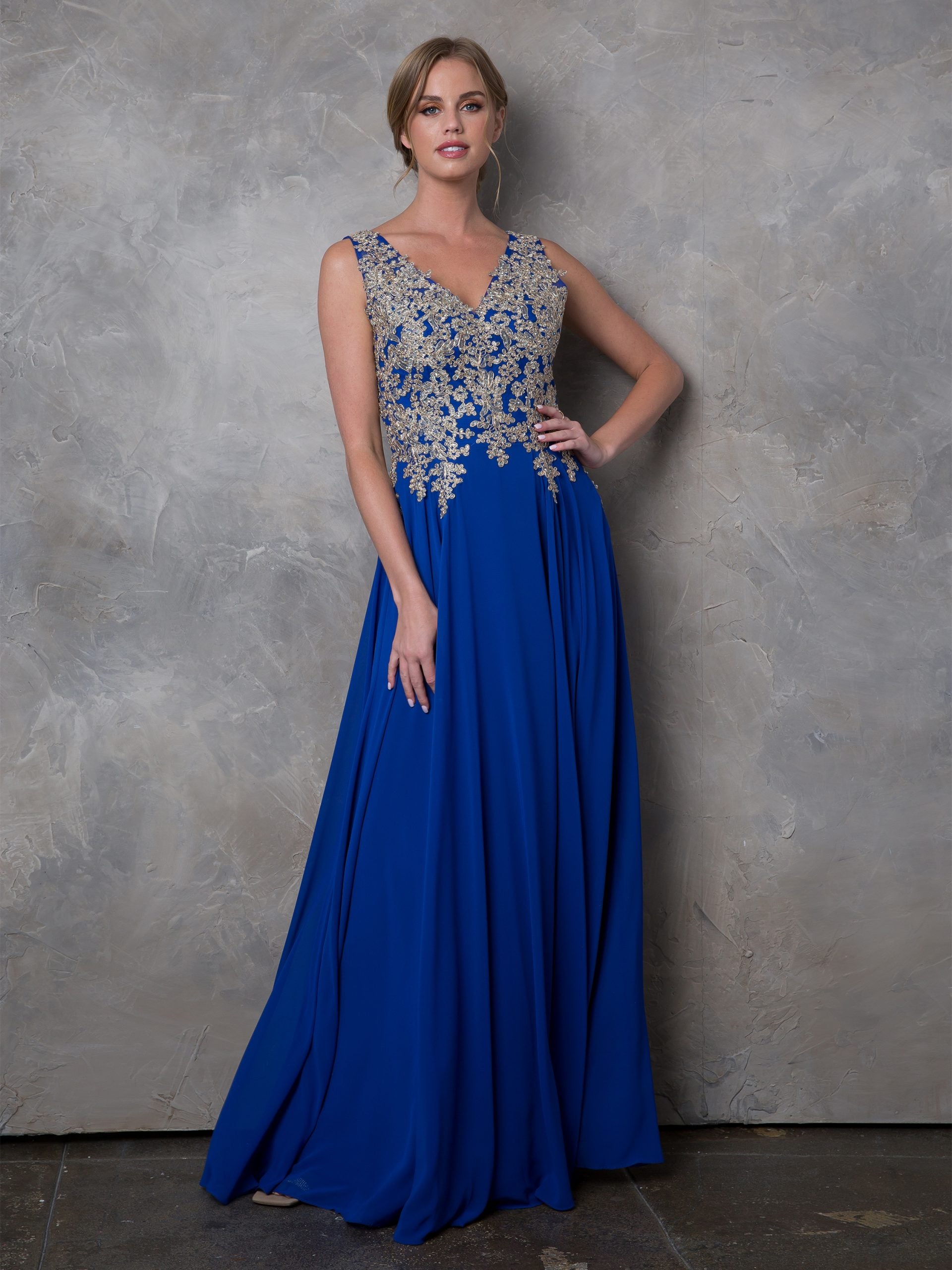 Eva USA style 5233 mother of the bride gown in royal blue.