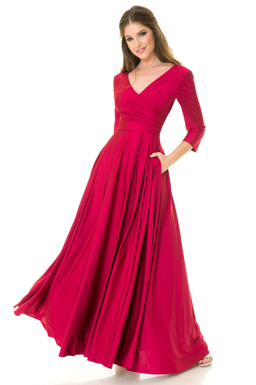 Lenovia 5243 Wrap Style Bridesmaid Dress Stretch Satin With Sleeves & Pockets Rowan Bridal LLC Lenovia 5243 Wrap Style Bridesmaid Dress Stretch Satin With Sleeves & Pockets Rowan Bridal LLC