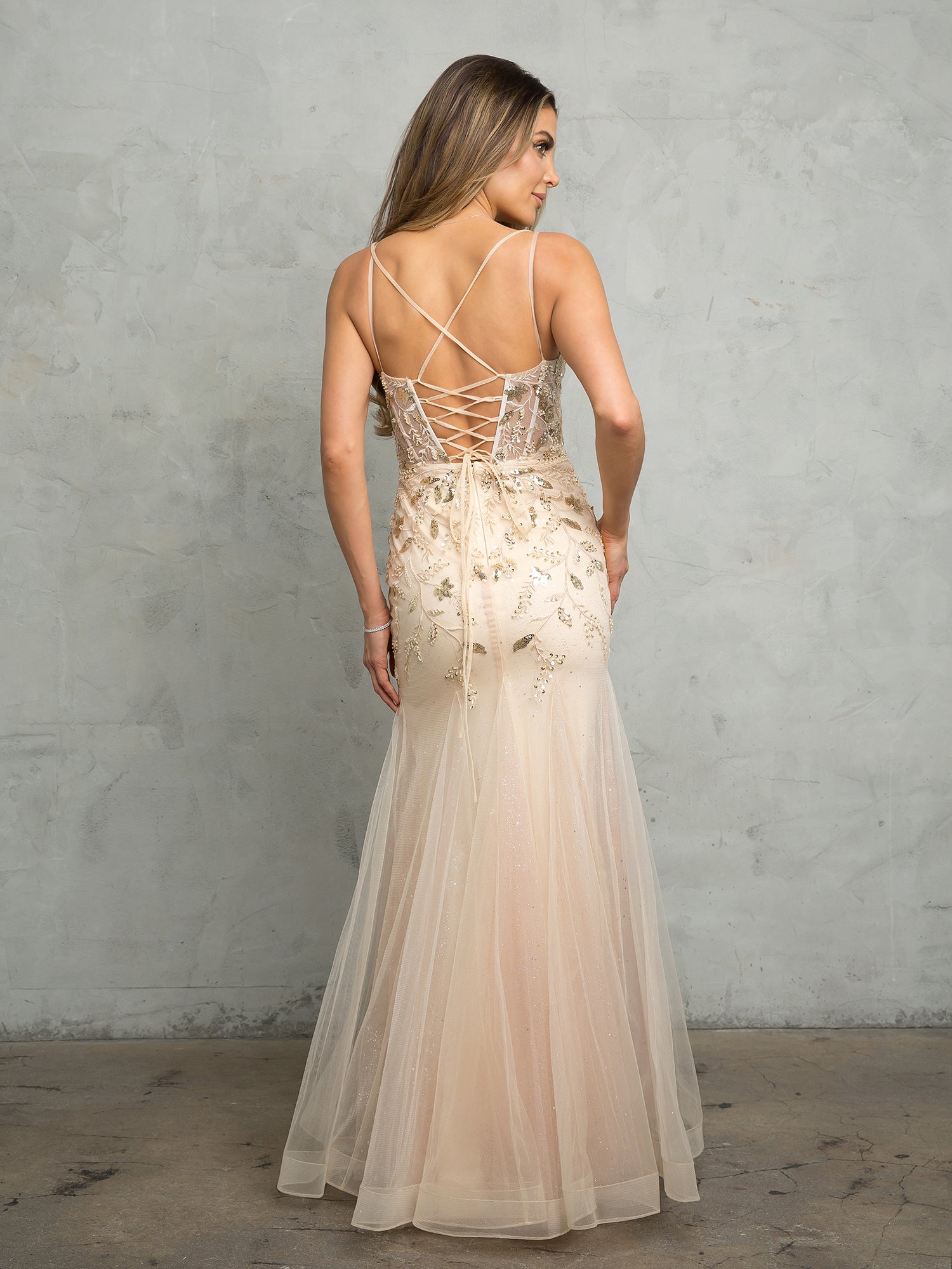 Eva USA 5257 Fit and Flare Lace Tulle Prom Gown