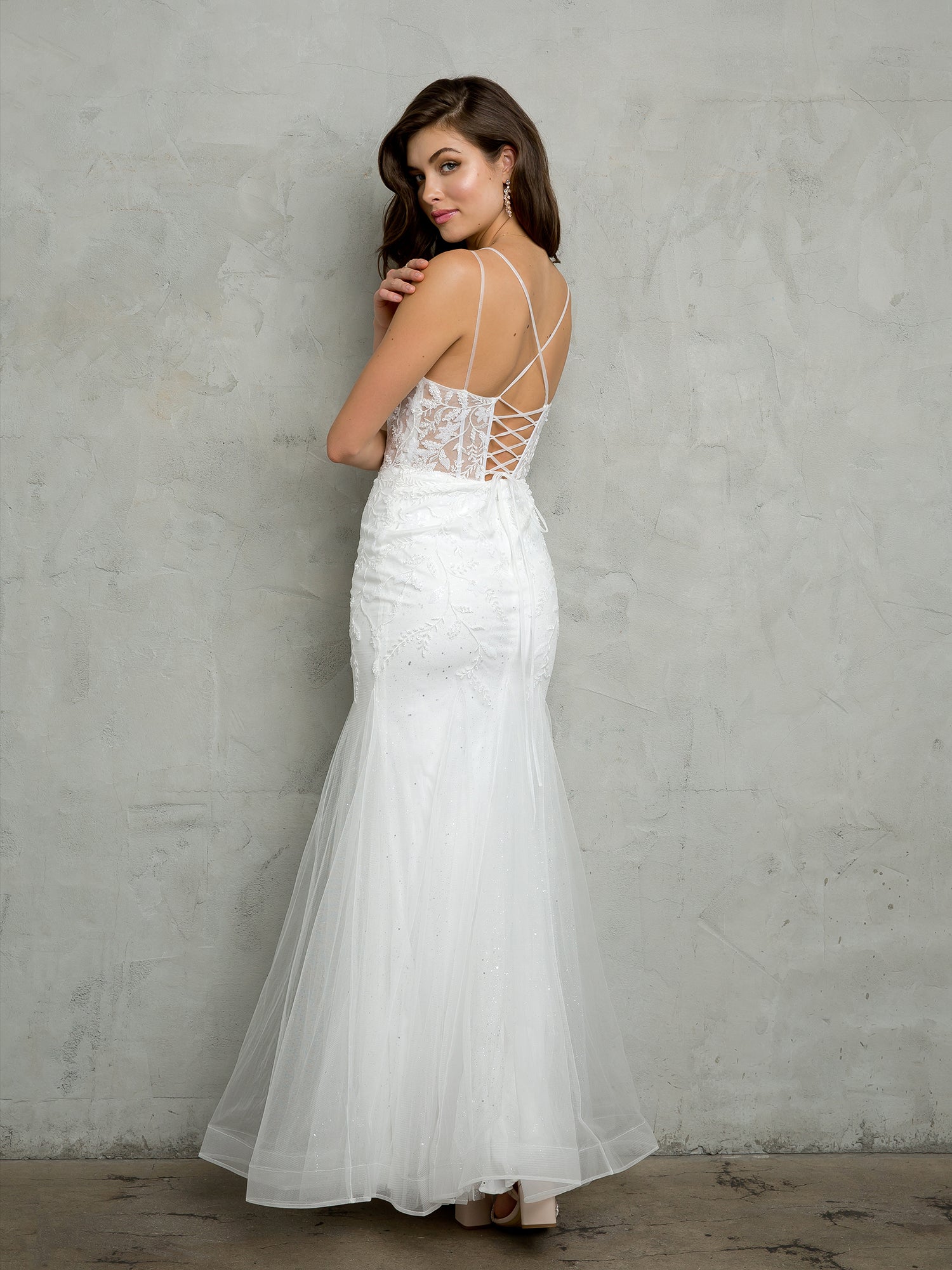 Eva USA 5257 Fit and Flare Lace Tulle Prom Gown