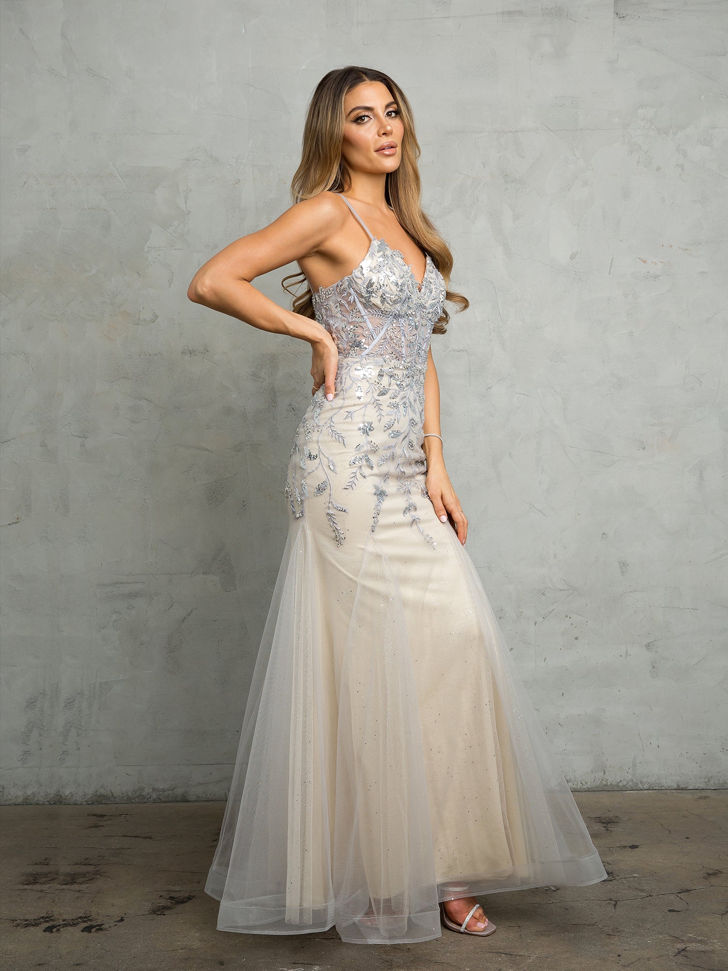 Eva USA 5257 Fit and Flare Lace Tulle Prom Gown