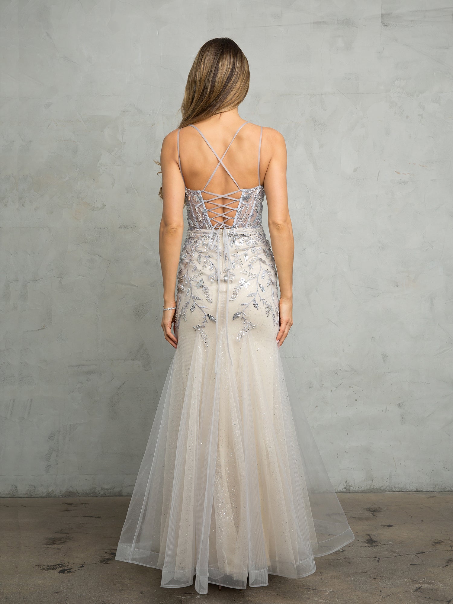 Eva USA 5257 Fit and Flare Lace Tulle Prom Gown