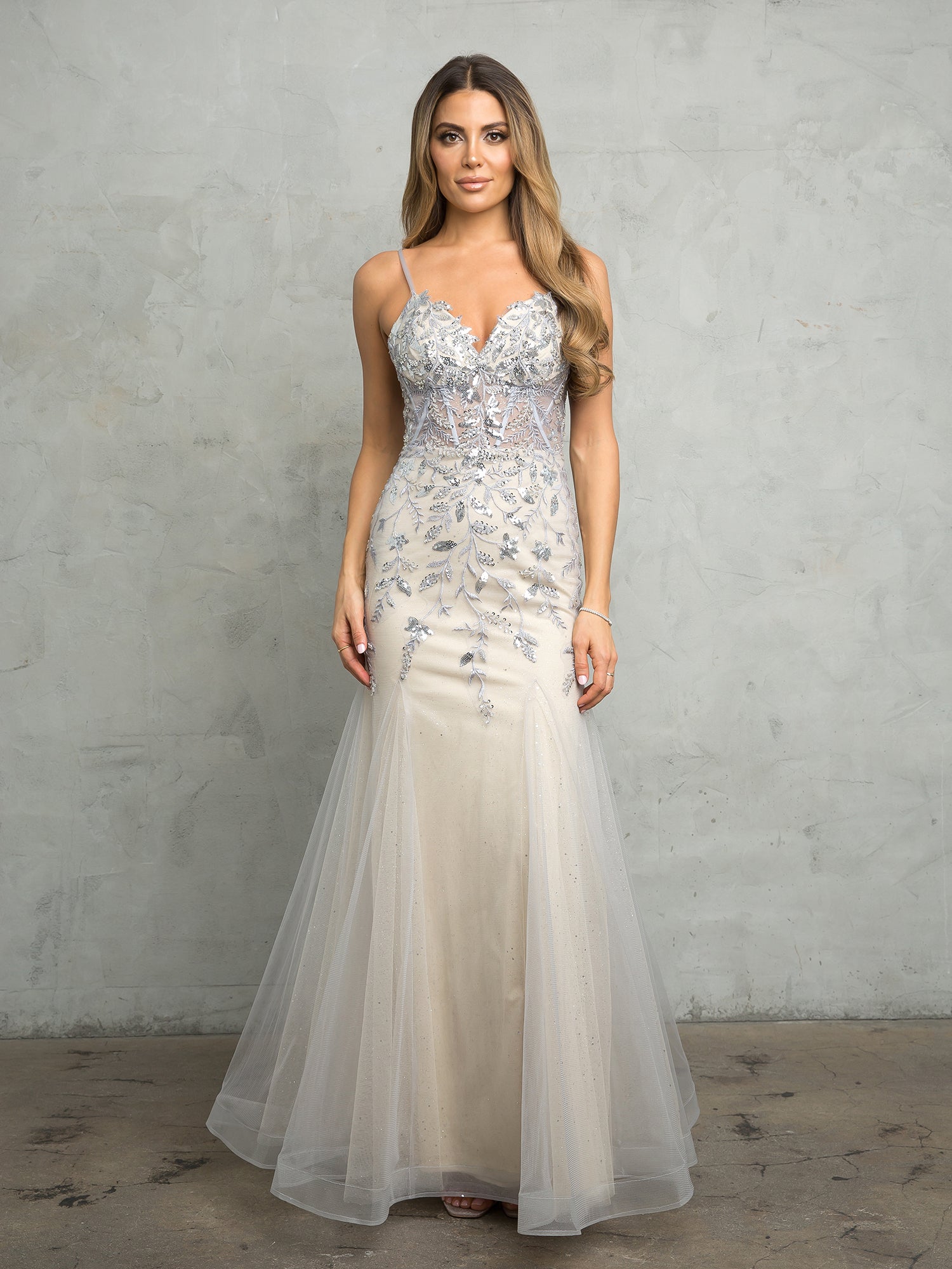 Eva USA 5257 Fit and Flare Lace Tulle Prom Gown